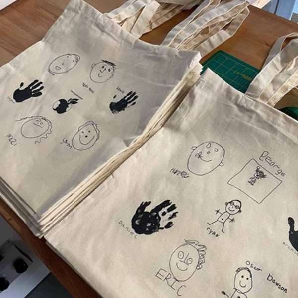 Screen printed tote bags