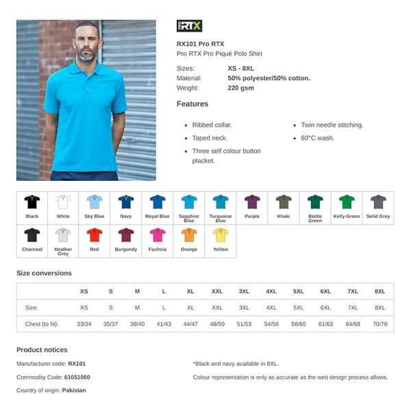 PRO RTX RX101 Polo-shirt Product Sheet