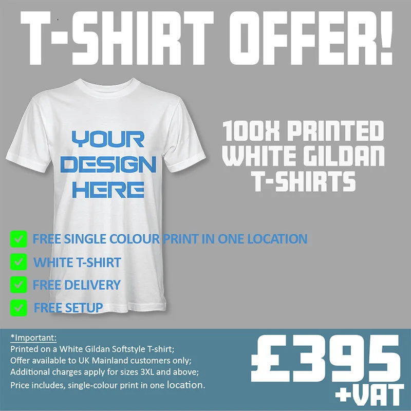 100x white gildan printed t-shirts offer for £390