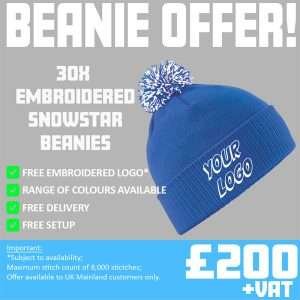 30x Embroidered Beechfield Snowstar Beanie Offer