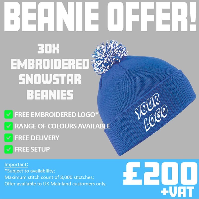 30x Embroidered Beechfield Snowstar Beanie Offer